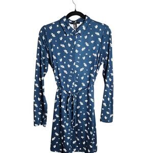 Forever 21 Blue Floral Button-Down Mini Dress - Size Medium
